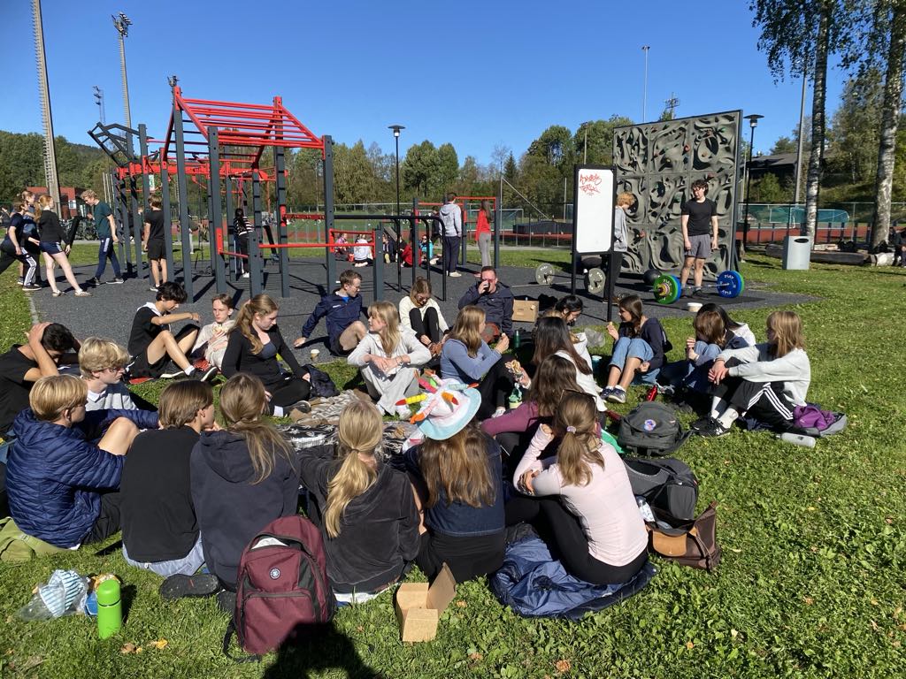 en gruppe mennesker som sitter på gresset