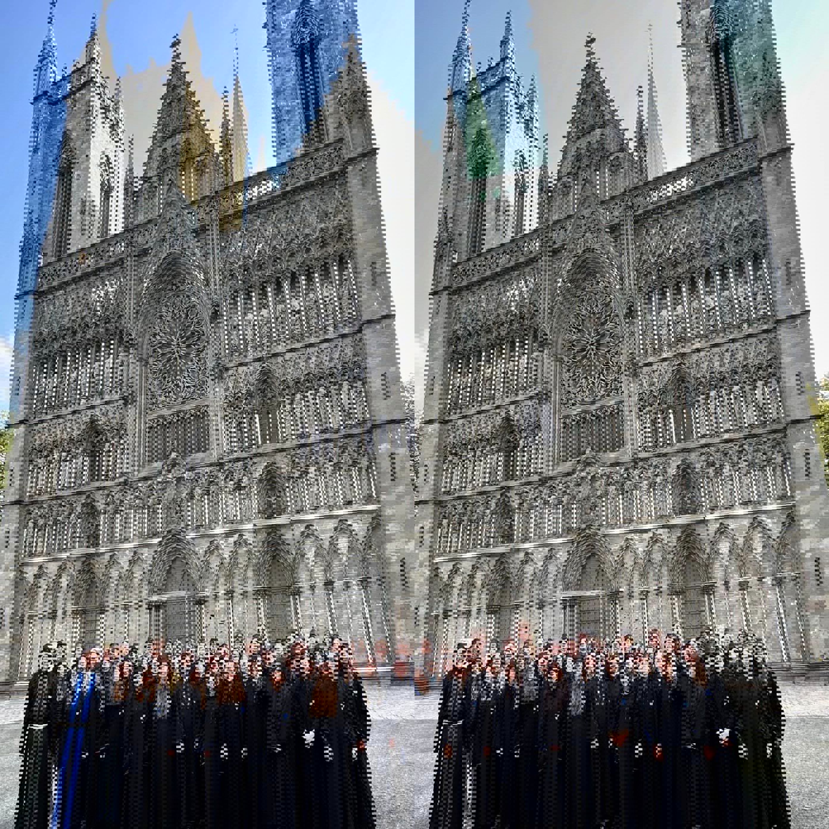 Foto: Regine Lundevall Bergersen en gruppe mennesker foran et stort bygg med Nidarosdomen i bakgrunnen