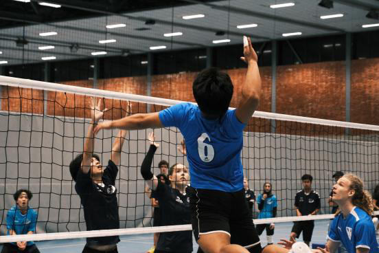 en gruppe mennesker som spiller volleyball