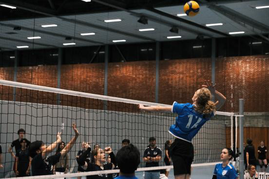 en person som slår en ball med racketen